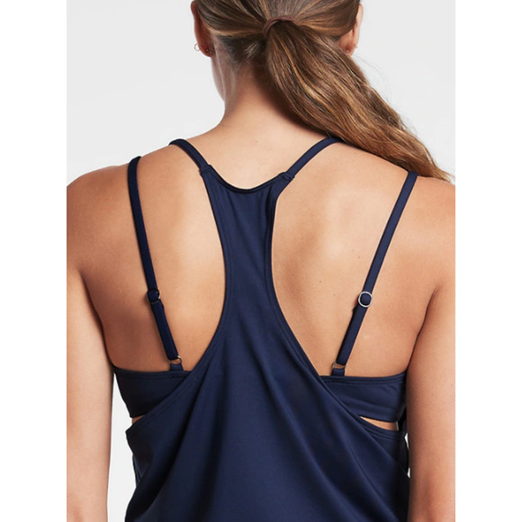 Athleta 34 B C navy Seascape Blousy Tankini swim bathing suit top bra coverup - Picture 3 of 5